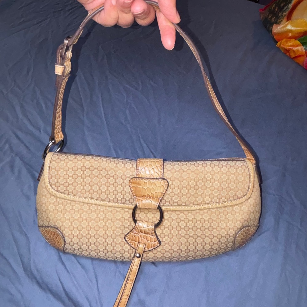 Vintage Y2K Nine West Baguette Shoulder Bag Tan Geo Canvas With Matching Wallet - Picture 7 of 8